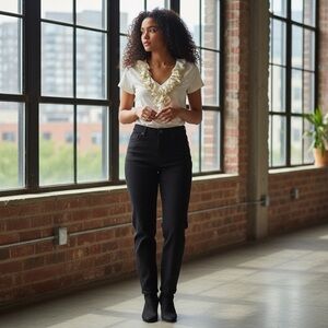 Lauren Ralph Lauren White Gold Ruffle V-Neck Top Size M